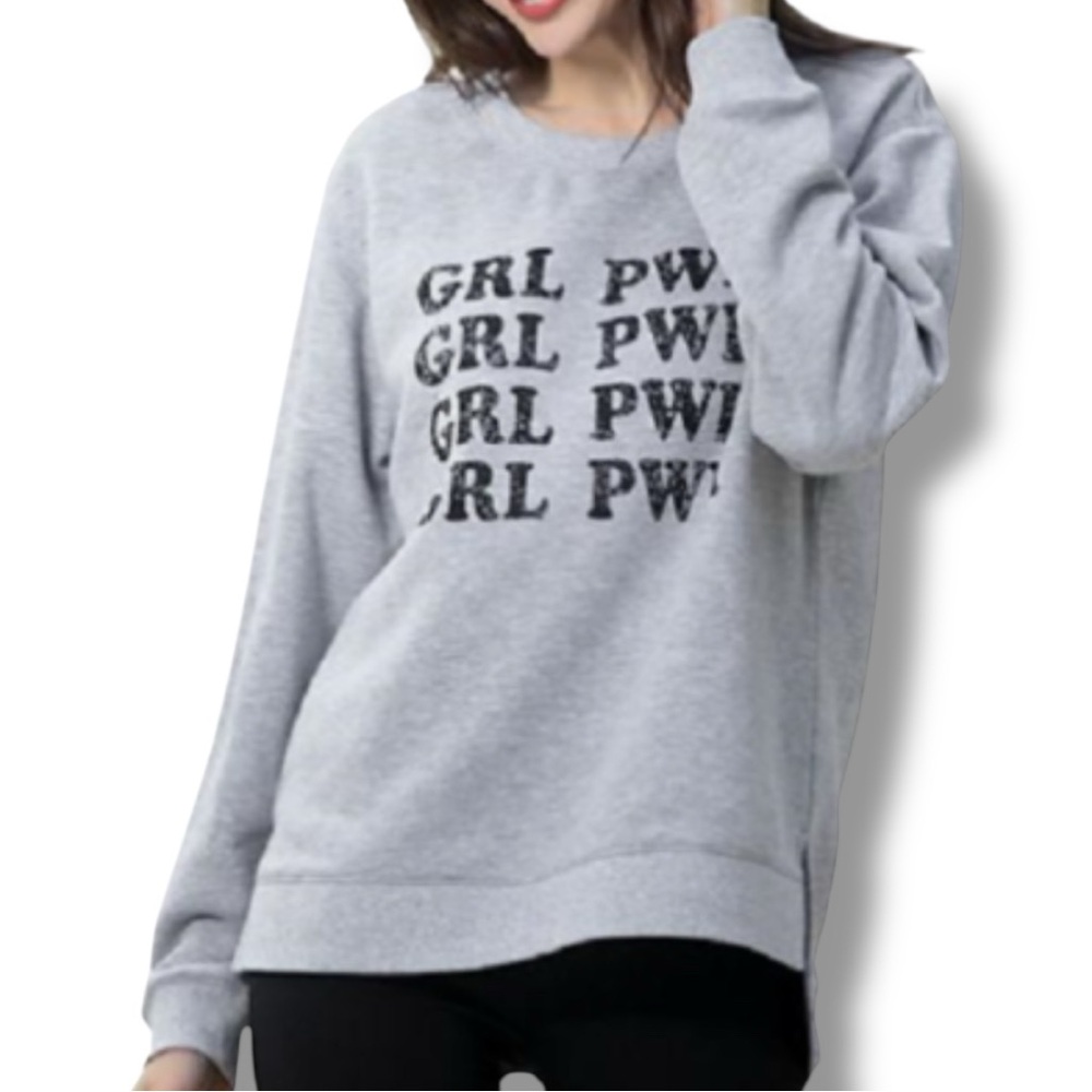 Green Tea XL Girl Power Sweatshirt Gray Black